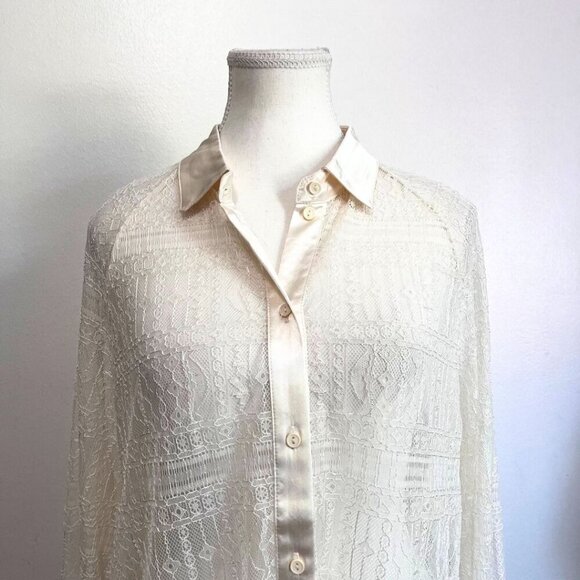 NWT JASON WU CREAM SEETHROUGH LACE SATIN BUTTON DOWN TUNIC - Picture 4 of 16